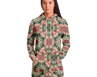 Psychedelic Mandala Festival Longline Hoodie Dress,Oversized All Over Print Hoodie,Novelty Gift,Unique Christmas Gift,Rave Party Dress