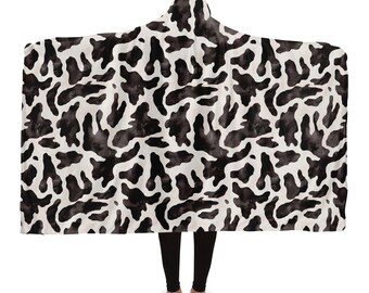 Y2K Cow Print Wearable Blanket,Sherpa Lined Animal All Over Print Hooded Blanket,Christmas Gift for Her, Y2K Fashion,Fun Girlfriend Gift