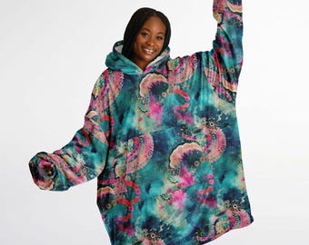 Sudadera unisex con capucha y estampado completo de colores vivos, manta con capucha estampada, mangas de manta, ropa de estar en casa, regalos únicos y novedosos, regalo divertido de Navidad