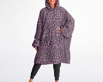 Sudadera con capucha reversible con estampado de leopardo rosa brillante Y2K, sudadera con capucha y mangas con estampado animal sexy, ropa de estar en casa, divertido regalo de Navidad