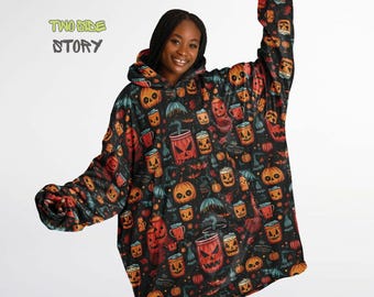 Zabawna bluza z kapturem z nadrukiem na Halloween, nadrukowany kaptur, rękawy na koc, odzież domowa, unikatowe, nowatorskie prezenty urodzinowe i świąteczne, prezent dla niego i dla niej