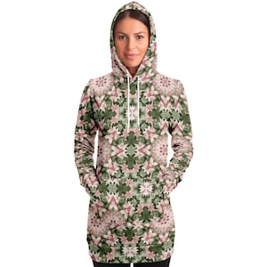 Sacred Geometry Green Mandala Festival Longline Hoodie Dress,Oversized All Over Print Hoodie,Novelty Gift,Christmas Gift,Rave Party Dress