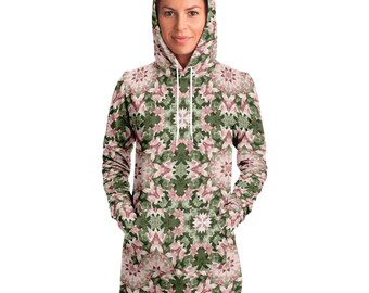 Sacred Geometry Green Mandala Festival Longline Hoodie Dress,Oversized All Over Print Hoodie,Novelty Gift,Christmas Gift,Rave Party Dress