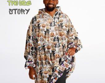 Zabawna bluza z kapturem z nadrukiem na Halloween, nadrukowany kaptur, rękawy na koc, odzież domowa, nowatorskie prezenty urodzinowe i świąteczne dla niego, prezent dla niej