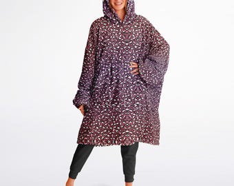 Sudadera con capucha reversible con estampado de leopardo morado brillante Y2K, sudadera con capucha y mangas con estampado animal sexy, ropa de estar en casa, regalo de Navidad divertido