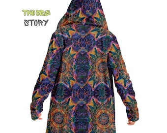Psychedelic Spiral Hooded Micro-Fleece Cloak, Rave Festival Cape