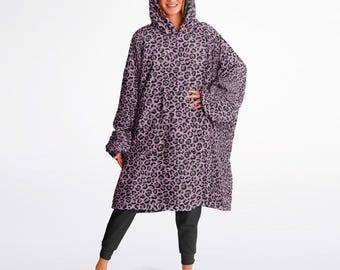 Bonita sudadera con capucha reversible con estampado de leopardo morado Y2K, sudadera con capucha y mangas con estampado animal sexy, ropa de estar en casa, divertido regalo de Navidad