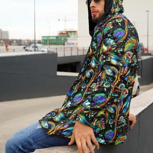 Hooded Cloak Psychedelic Micro-fleece Cloak Festival Rave Party Wear EDM Festival Cape Rave Trippy Jacket Party Lover Gift for Raver