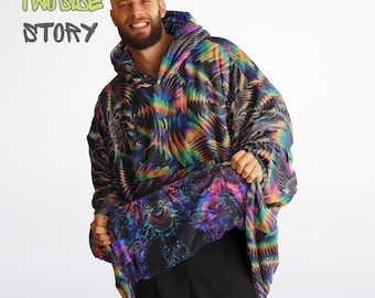 Psychedelic Spiral Trippy Print Reversible Snug Hoodie,Hooded Blanket with Sleeves,Lounge Wear, Novelty Birthday Christmas Gifts for Him Her