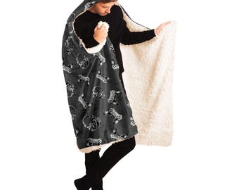 Gamer Hooded Blanket, PlayStation Controller Print, Sherpa Lined Cloak