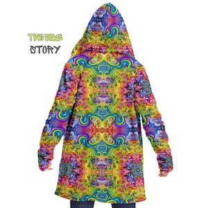 Psychedelic Micro-fleece Printed Hooded Cloak,Festival Rave Party Wear,EDM Festival Cape,Men&#39;s Rave Cape,Trippy Printed Festival Jacket Cape