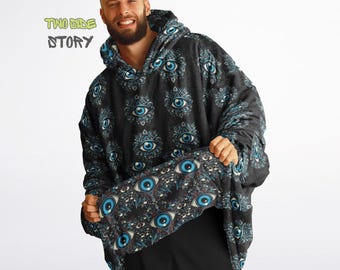 Straszny Halloweenowy nadruk Przytulna bluza z kapturem, Nadrukowany kaptur, Rękawy na koc, Odzież domowa, Nowość Prezenty urodzinowe i świąteczne dla niego, Prezent dla niej