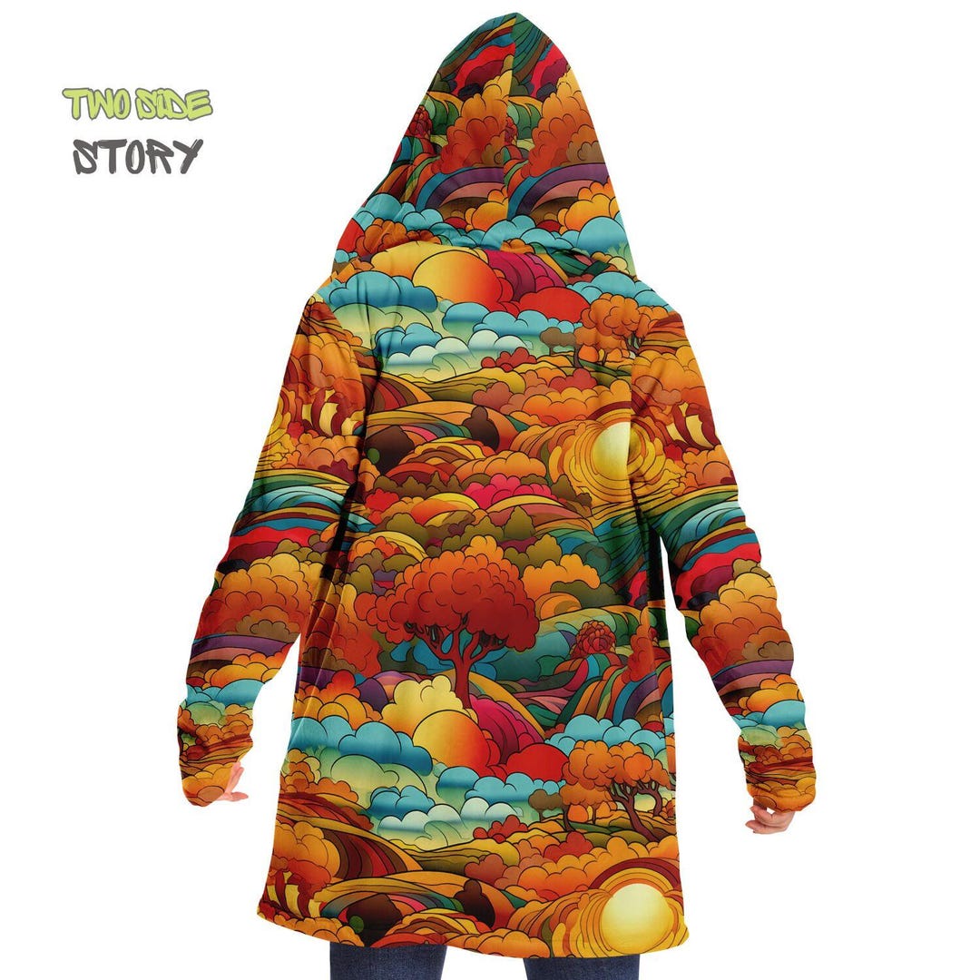 Reflective Capes Rave Vivid Colors Micro-fleece Psychedelic Forest Hooded Cloak, Festival ...