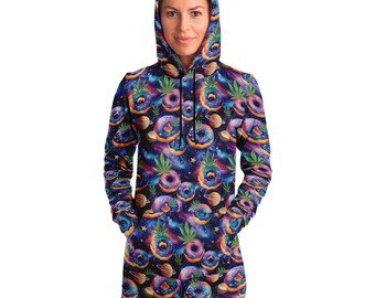 Cosmic Donuts Hoodie Dress, Psychedelic Rave Wear
