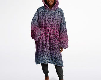 Sudadera con capucha reversible con estampado de leopardo brillante Y2K, sudadera con capucha y mangas con estampado animal sexy, ropa de estar en casa, regalo de Navidad divertido