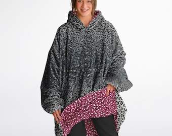 Bonita sudadera con capucha reversible con estampado de leopardo rosa Y2K, sudadera con capucha y mangas con estampado animal sexy, ropa de estar en casa, divertido regalo de Navidad