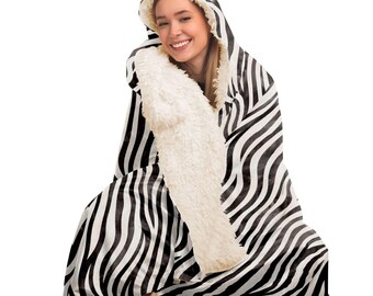 Y2K Zebra Print Wearable Blanket,Sherpa Lined Animal All Over Animal Print Hood Blanket,Christmas Girlfriend Gift,Y2K Fashion,Gift for Her