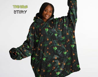 Zabawna świecąca na Halloween, przytulna bluza z kapturem, nadrukowany kaptur, rękawy na koc, odzież wypoczynkowa, nowatorskie prezenty urodzinowe i świąteczne dla niego lub dla niej