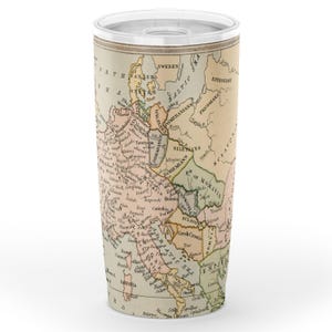 Vaso con impresión de mapa antiguo de Europa sin BPA, vaso de doble pared de 20 oz con mapas antiguos impresos por todas partes, taza de café innovadora, regalos novedosos para nerds
