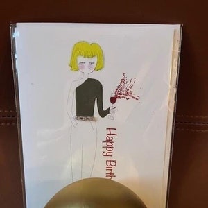 Jane # 7 - Happy Birthday Karte - Grußkarte - Rotwein Karte - Frauen Karte - Leere Grußkarte - Hand illustriert - Einzel Karte - Diamant Gürtel