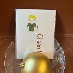 Jane #4 - Cheers! - Red Wine Card - Thank You Card - Woman Card - Cheers - Blank Greeting Card - Hand Illustrated -Single Card -Blank Inside