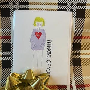 Jane #2 - Pensando a te - Biglietto d'auguri - Biglietto di ringraziamento - Biglietto vino - Biglietto donna - Biglietto vuoto - Illustrato a mano - Biglietto singolo - Biglietto per appunti