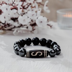 Pulsera de carta natal personalizada con cuentas Dzi, pulsera energética, pulsera mágica, pulsera astrológica, pulsera de cuentas Dzi con obsidiana, ónix