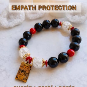 エンパス保護ブレスレット（サンゴと瑪瑙入り、金運アップのサンタロットカード付き）