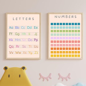 Poster didattici stampabili per bambini / Decorazioni per aule con lettere e numeri / Arte murale educativa / Set di 2