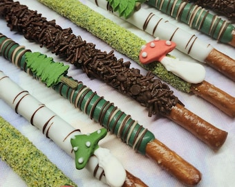 Mushroom Forest Chocolate Covered Pretzel Rods — Set of 12