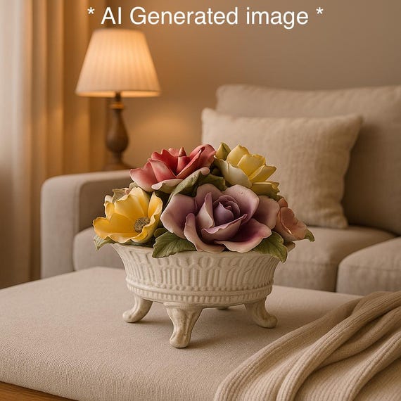 Vintage Bassano Ceramic Floral Centerpiece: Hand-painted Italian