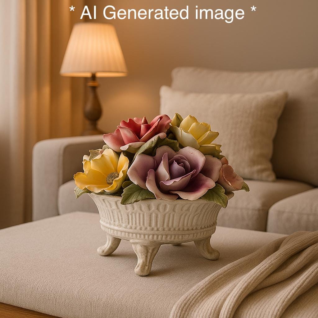 Vintage Bassano Ceramic Floral Centerpiece: Hand-painted Italian
