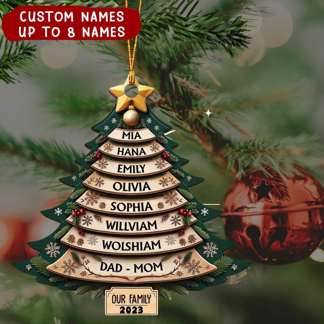 Personalized Family Christmas 2 Layer Wooden Ornament, Family Names
