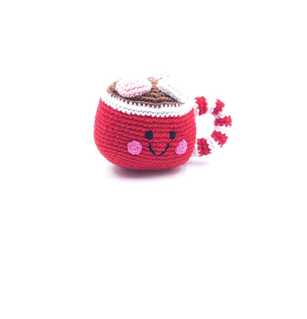 Pebble Child Hand Knitted Hot Chocolate Rattle. - Etsy