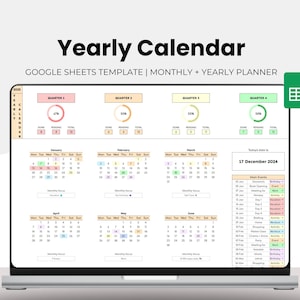 Calendrier Google Sheets - Modèle de calendrier 2025 - Agenda Google Sheets - Calendrier mensuel - Agenda annuel - Suivi des tâches