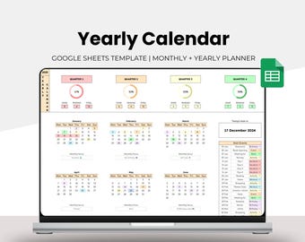 Yearly Planner - Google Sheets Template - Monthly Calendar - Task Tracker