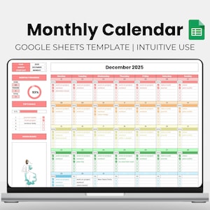 Google Sheets Kalender - Monatsplaner - Aufgaben-Manager - Tabelle - Vorlage - Monatliche Ziele