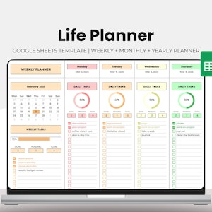 Google Sheets Life Planner - Monthly and Weekly Planner - Yearly Planner - Google Sheets Template - Task Tracker