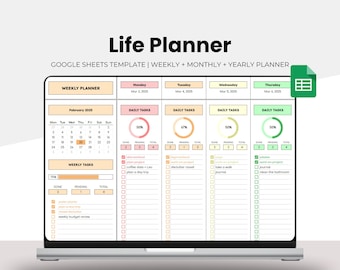 Google Sheets Life Planner - Weekly, Monthly and Yearly Plan - Spreadsheet Template - Task Manager