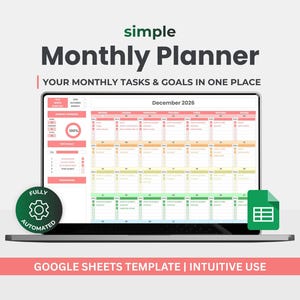 Google Sheets Calendar Template - Monthly Planner Spreadsheet - Task Manager & Monthly Goals