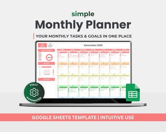 Google Sheets Calendar Template - Monthly Planner Spreadsheet - Task Manager & Monthly Goals