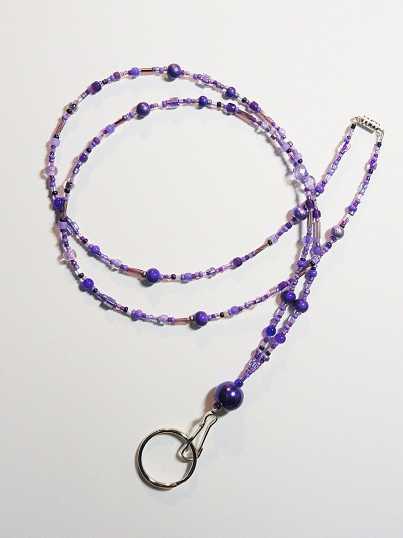 Beaded Lanyard, Purple, Handmade, Glass Beads, Lovely Etsy