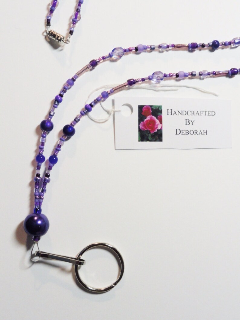 Beaded Lanyard, Purple, Handmade, Glass Beads, Lovely Etsy