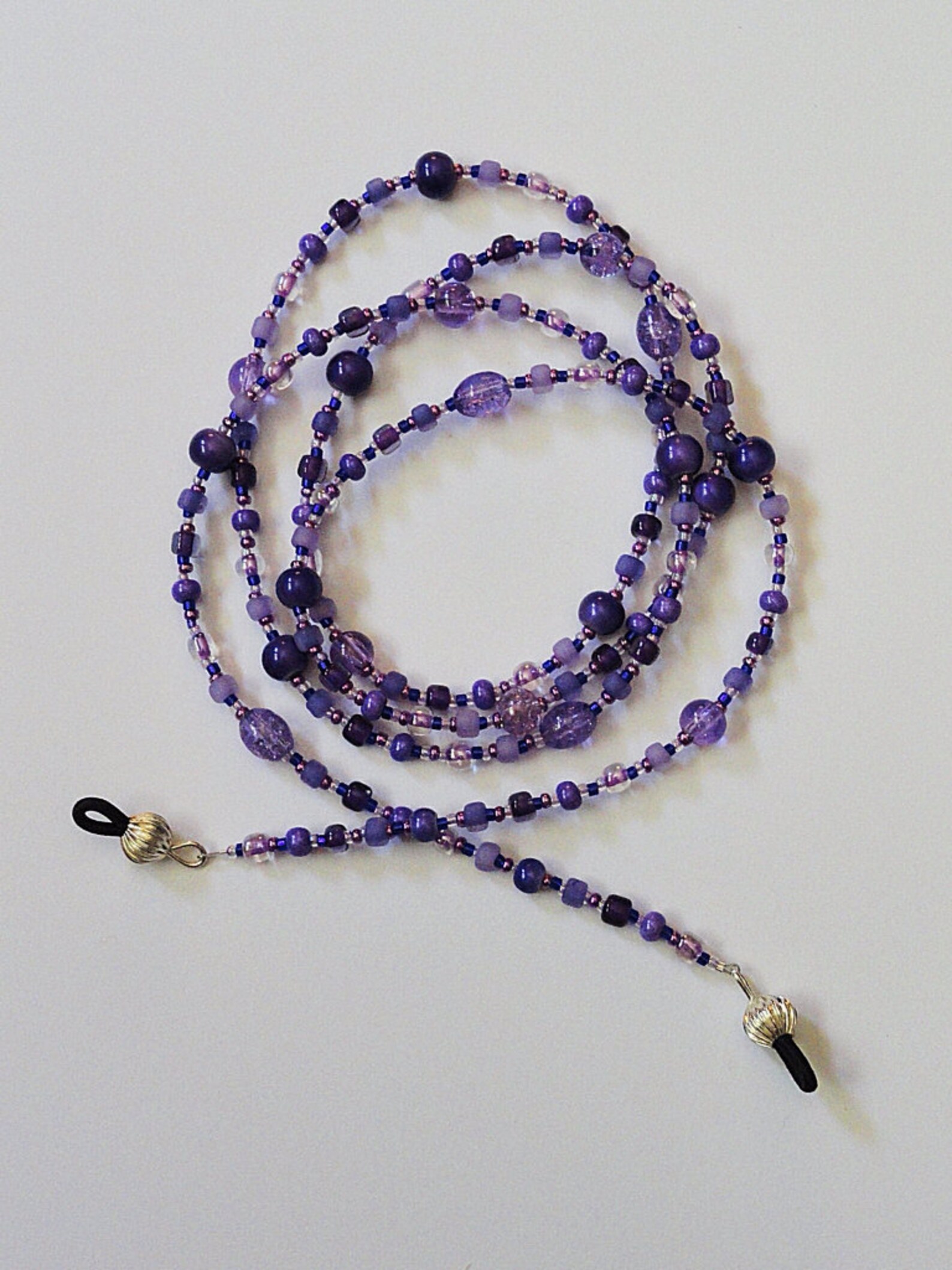Purple Beaded Eyeglass Holder, Handmade, Choice of Length, Hand Made in