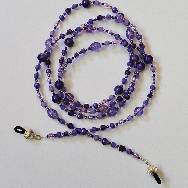 Purple Beaded Eyeglass Holder, Handmade, Choice of Length, Hand Made in the U.S.A.