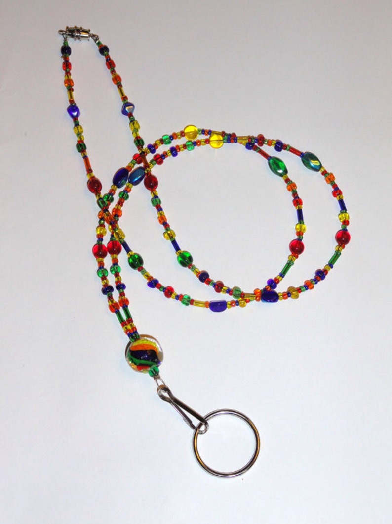 Beaded Lanyard Multicolors Bright Handmade Glass Beads Etsy