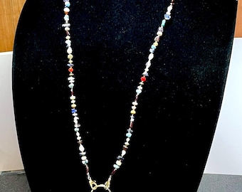 Handcrafted Necklace/Eyeglass Holder/Lanyard , “Down to Earth”, Beads of Many Natural Materials Listed Below, 3-Way Multipurpose Uses