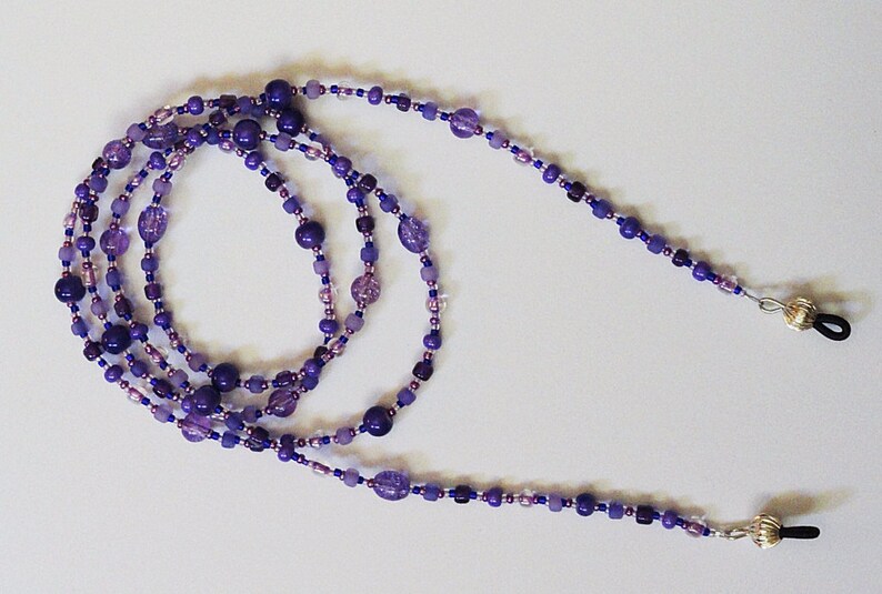 Purple Beaded Eyeglass Holder, Handmade, Choice of Length, Hand Made in