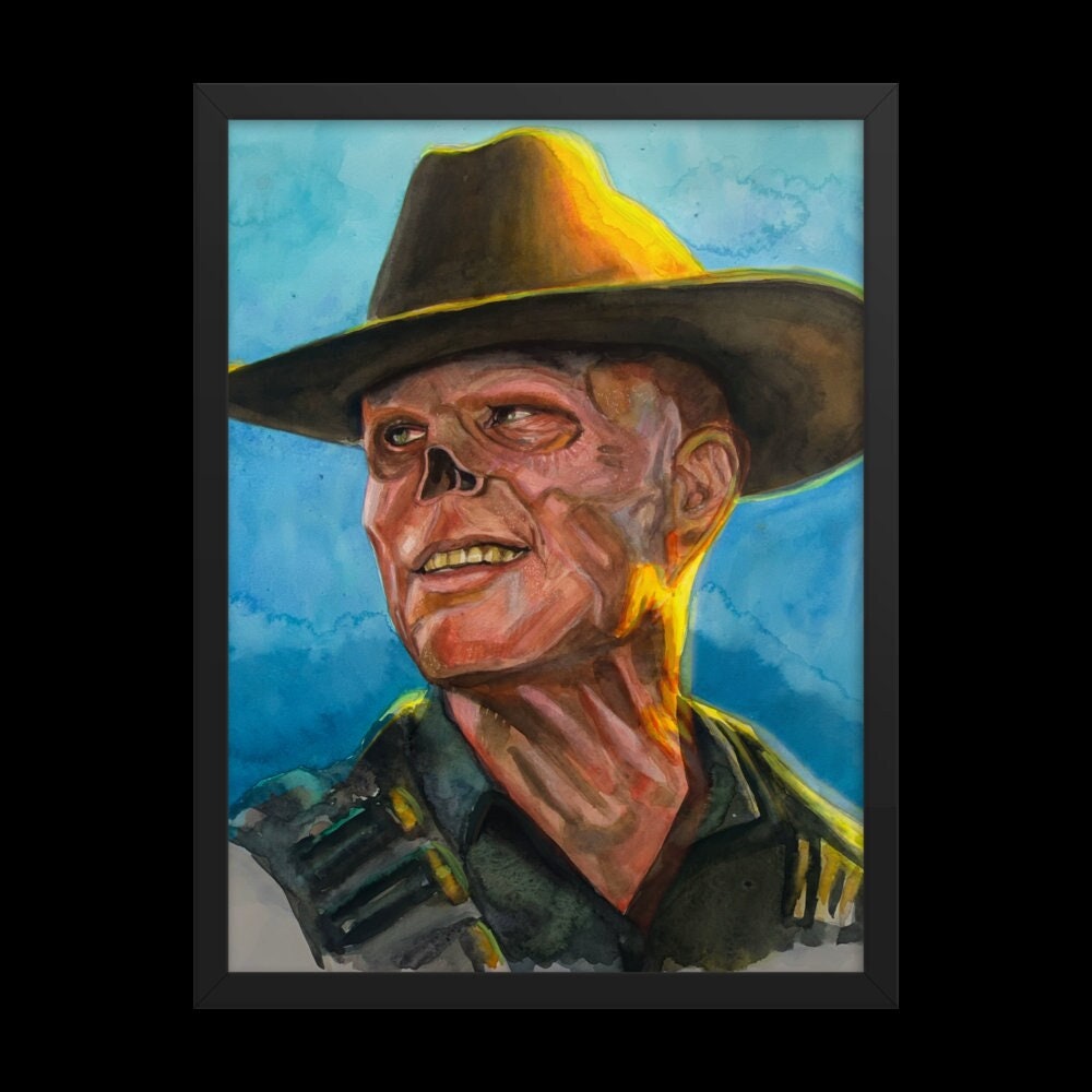 Handgemachte Aquarellzeichnung von Ghoul aus der Serie Fallout. Walton Goggins Malerei