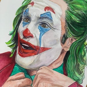Aquarelle représentant le Joker : Folie à Deux. Oeuvres d&#39;art de Joaquin Phoenix